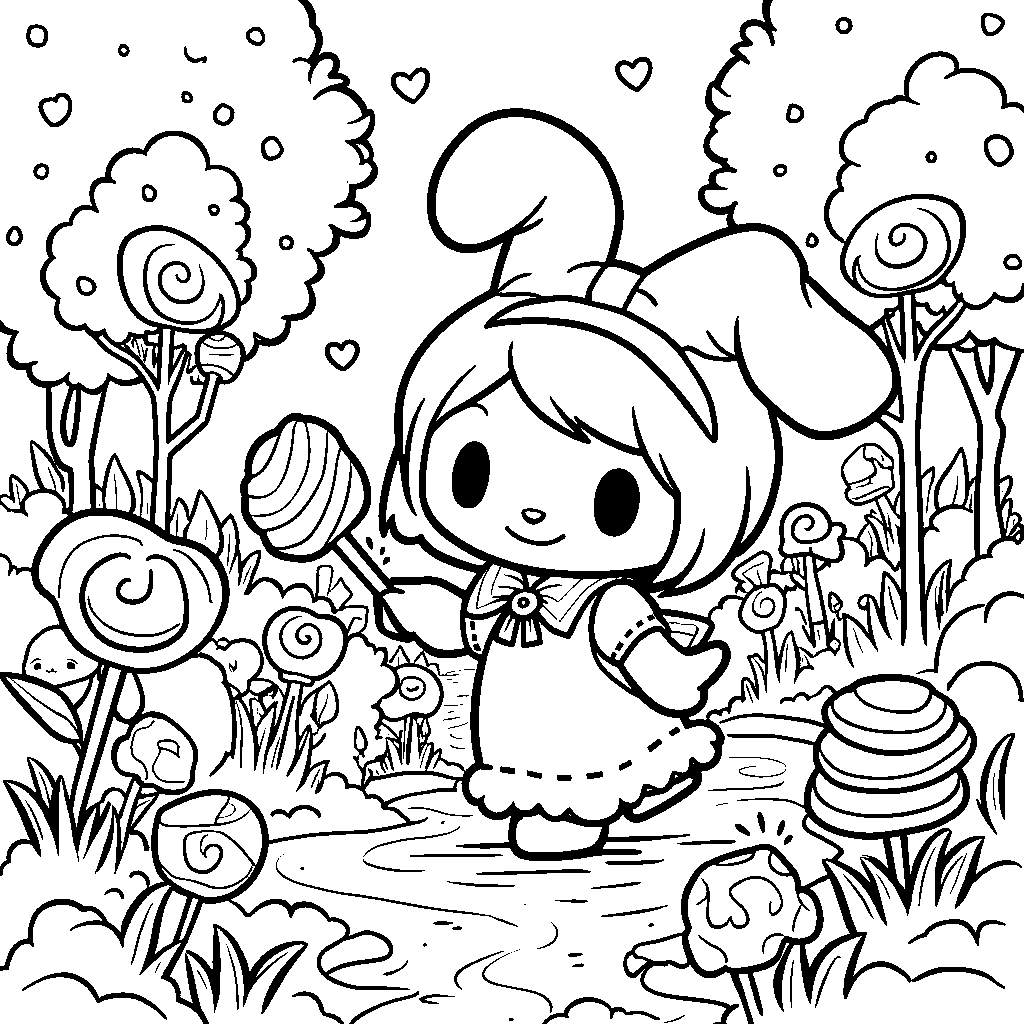 My Melody exploring a candy land