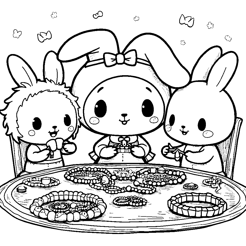 My Melody making friendship bracelets with her buddies