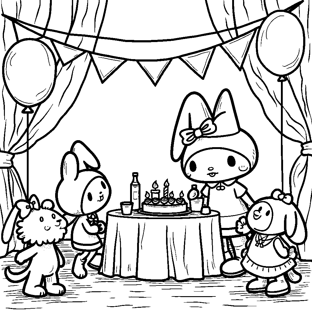 My Melody organizing a surprise party for her friend