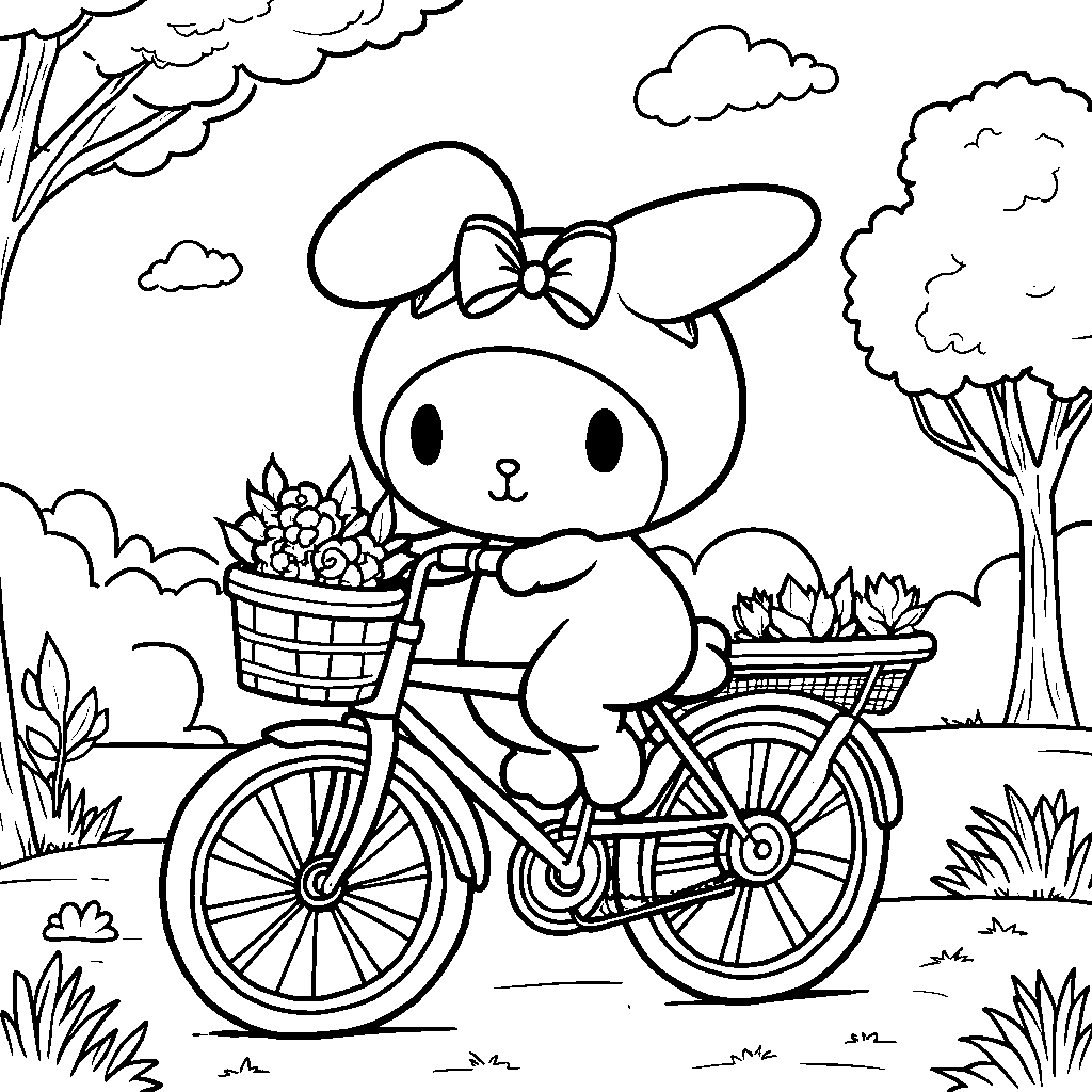 My Melody riding a cute bicycle