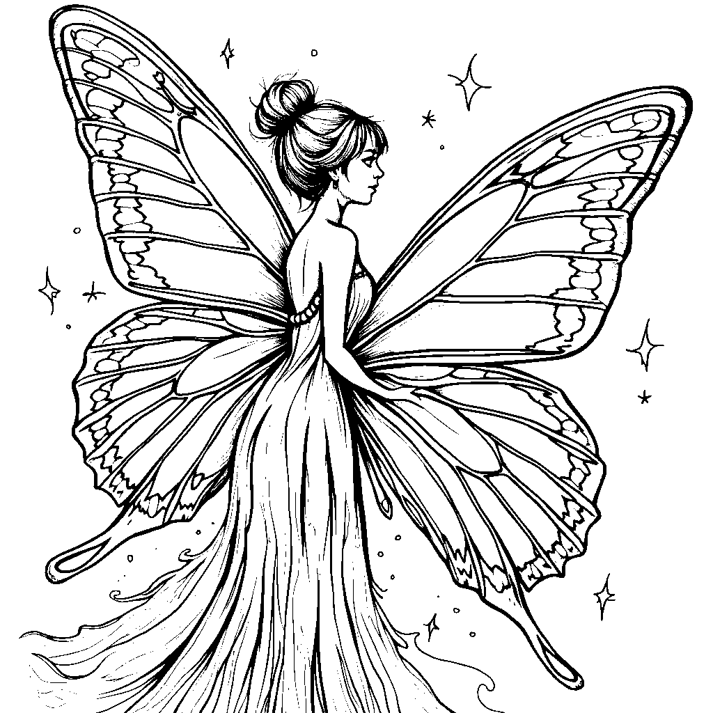 A giant butterfly transforming into a beautiful fairy