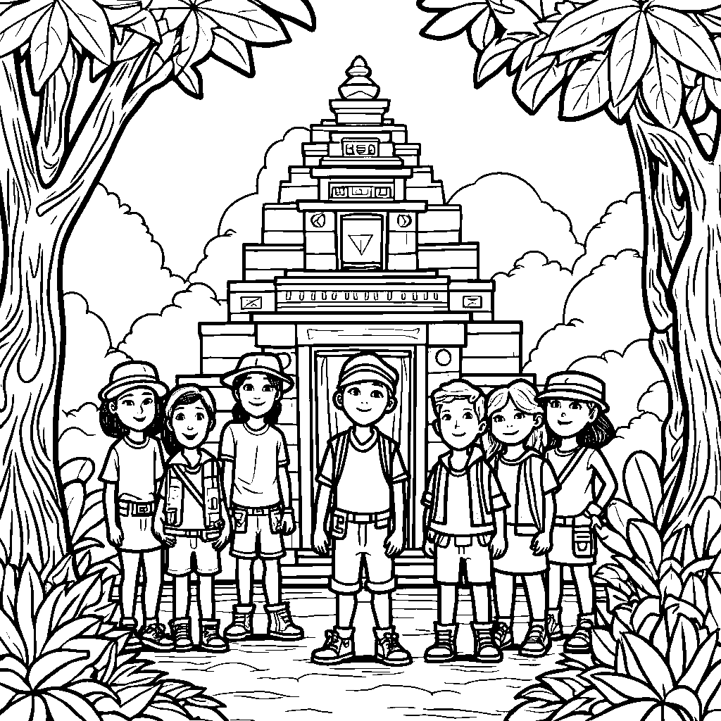 A group of kids going on a treasure hunt through the jungle