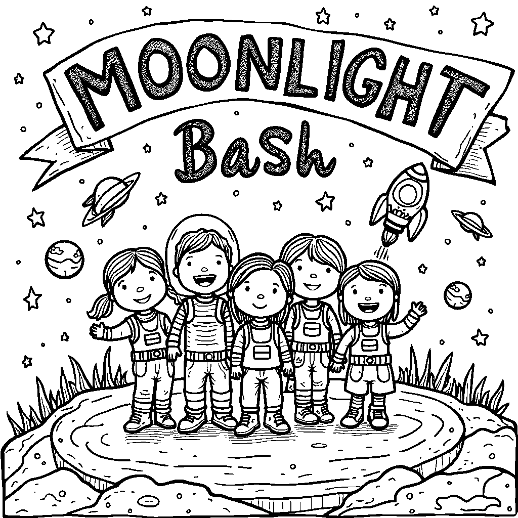 A group of kids having a party on the moon