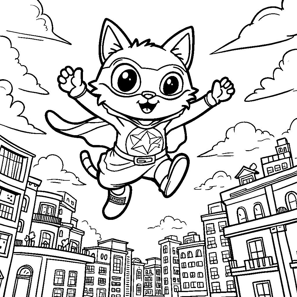 A superhero cat saving the city from an evil mouse