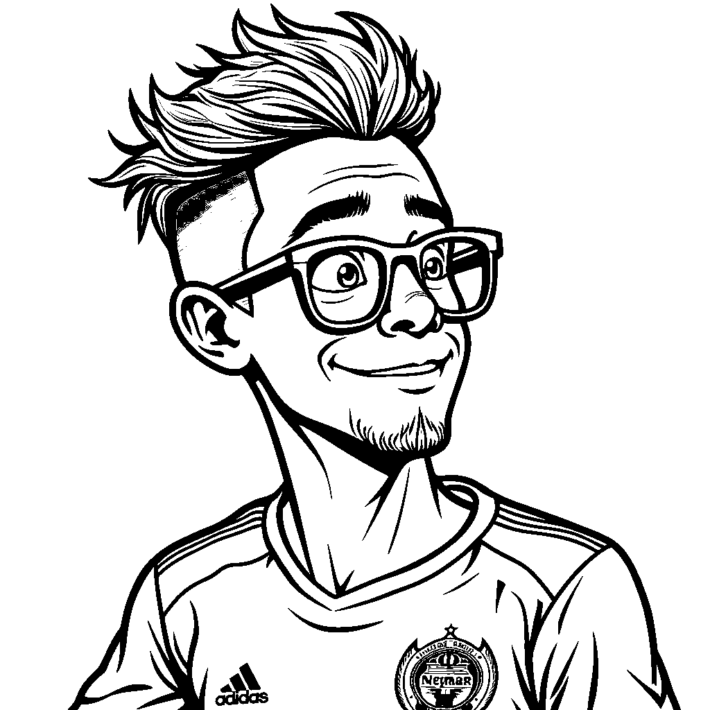 A cartoon-style Neymar with big glasses and a funky hairstyle