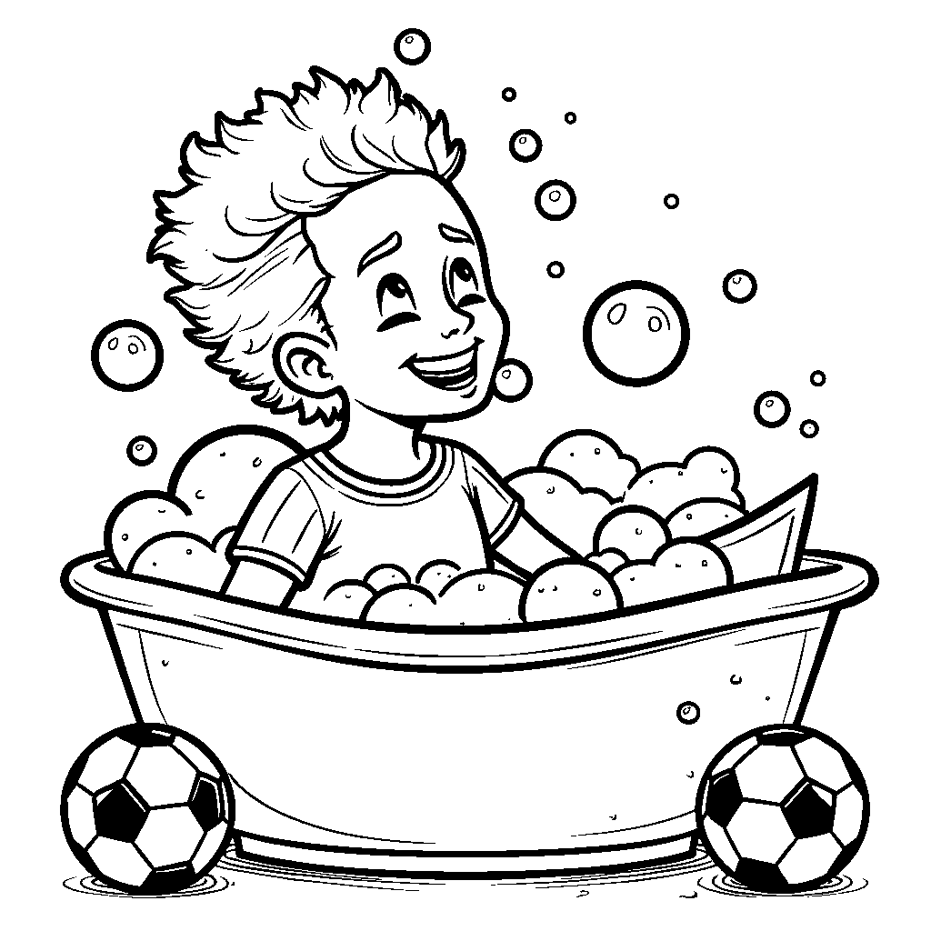 A Playful Rendition of Neymar in a Bubble Bath with Soccer Balls