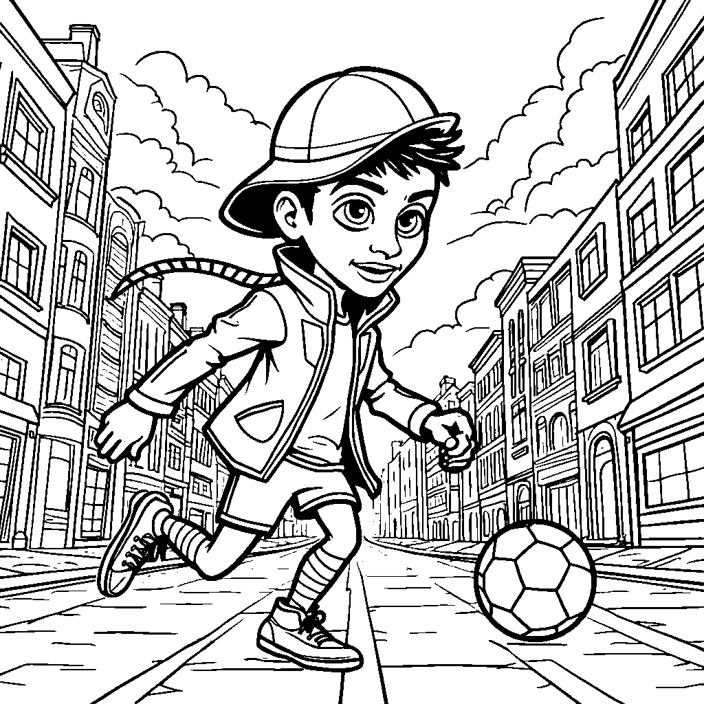 Cartoon Neymar as a detective, chasing after a runaway soccer ball