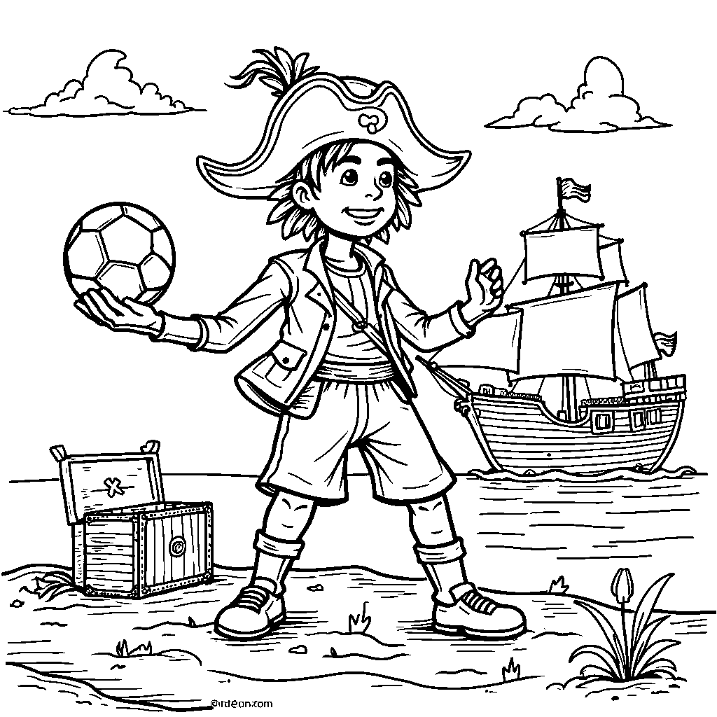 Neymar dressed as a pirate, looking for treasure while holding a soccer ball