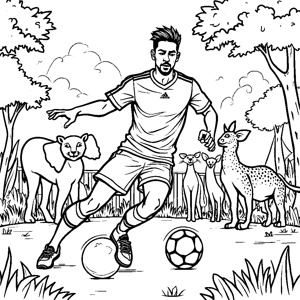 Neymar enjoying a game of soccer with animals in a zoo