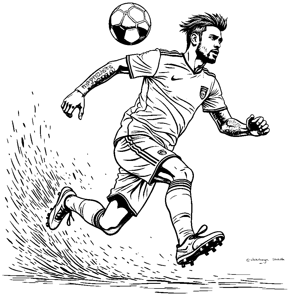 Neymar flying through the air with a soccer ball under his foot