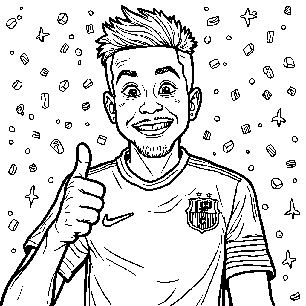 Neymar giving a thumbs-up while surrounded by colorful confetti