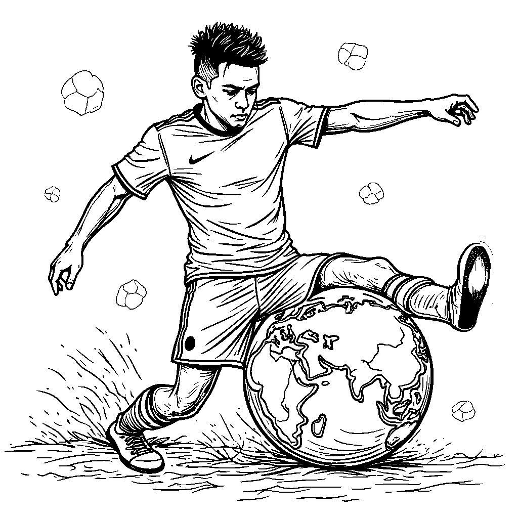 Neymar kicking a soccer ball painted like the Earth, showing love for the planet