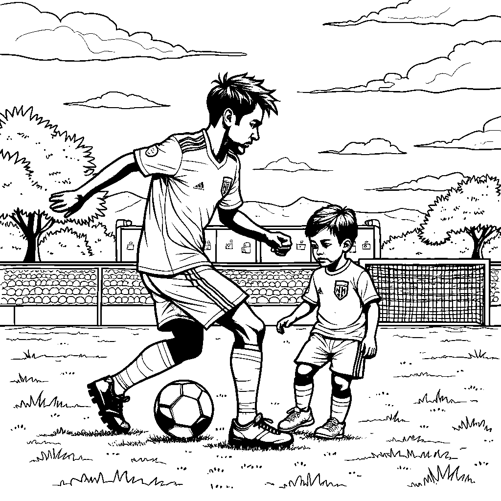 Neymar playing soccer with his younger self in a nostalgic scene