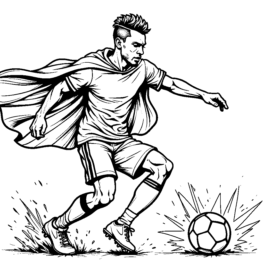 Neymar wearing a superhero cape while kicking a soccer ball