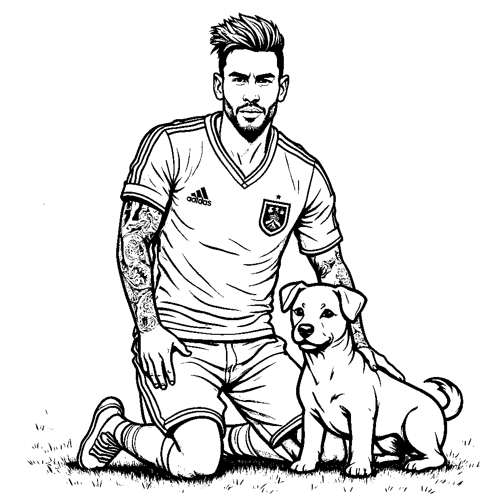 Neymar with his pet dog, both wearing soccer jerseys