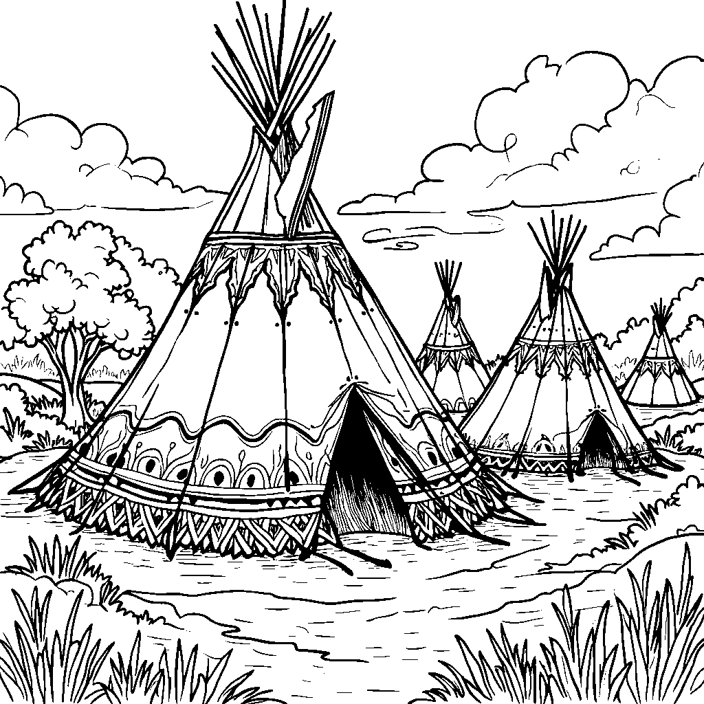 A historic Native American teepee village