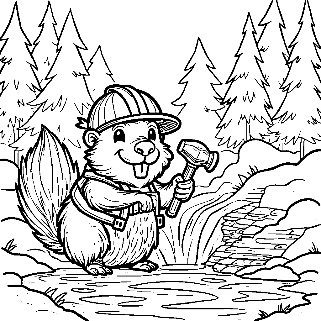 A playful beaver building a dam