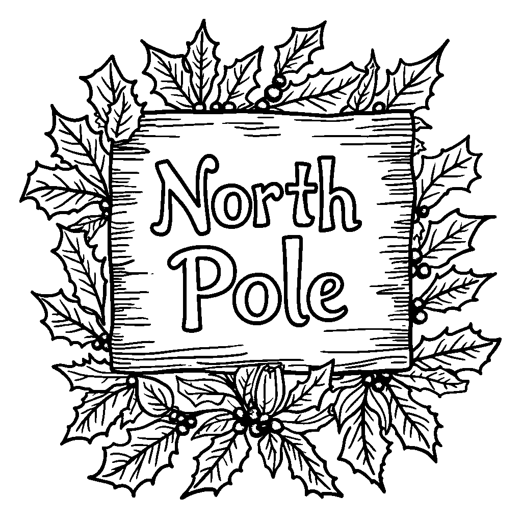 A Festive North Pole Sign with Holly and Berries