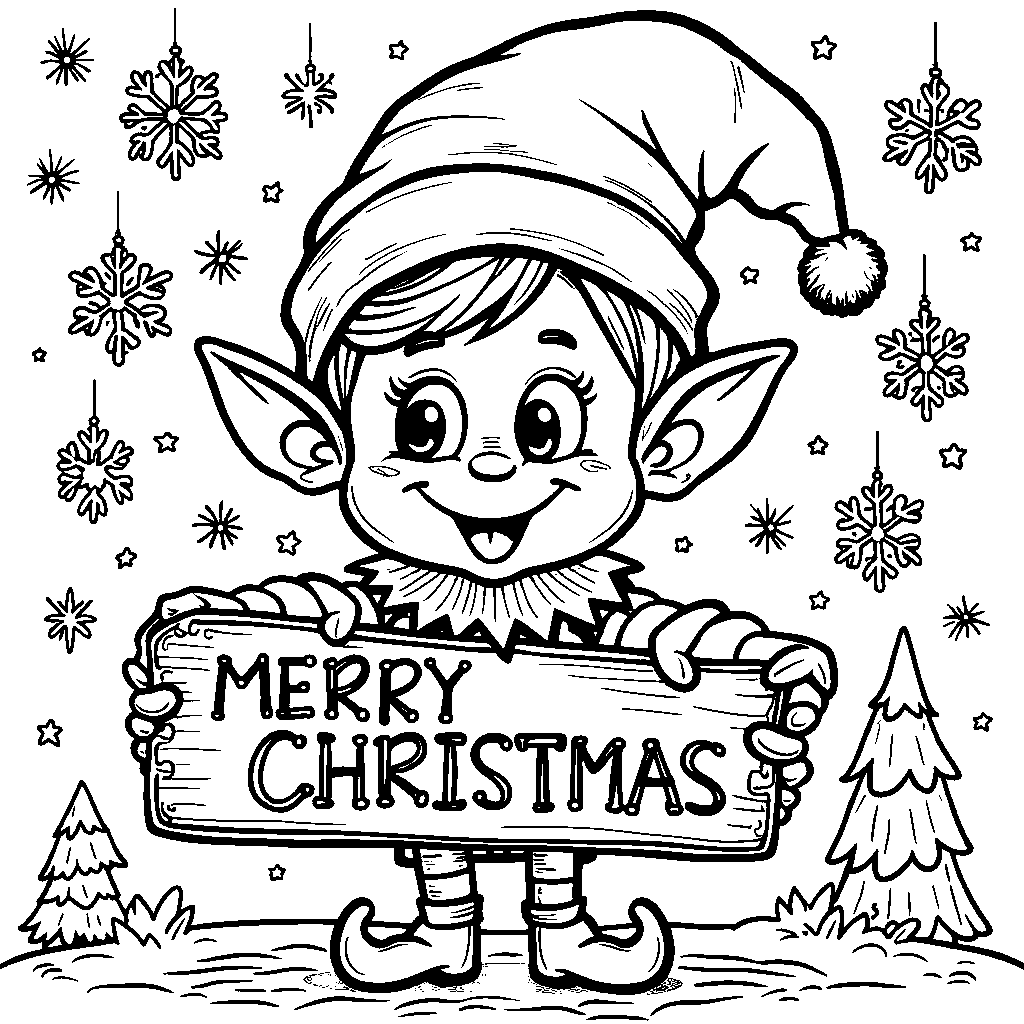 A Happy Elf Holding a 'Merry Christmas' Sign