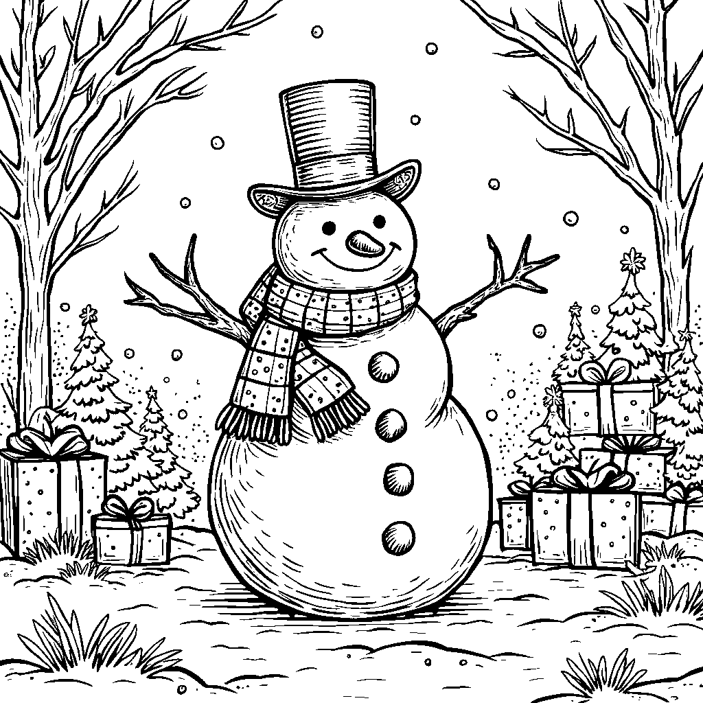 A Happy Snowman Wearing a Scarf and Top Hat at the North Pole