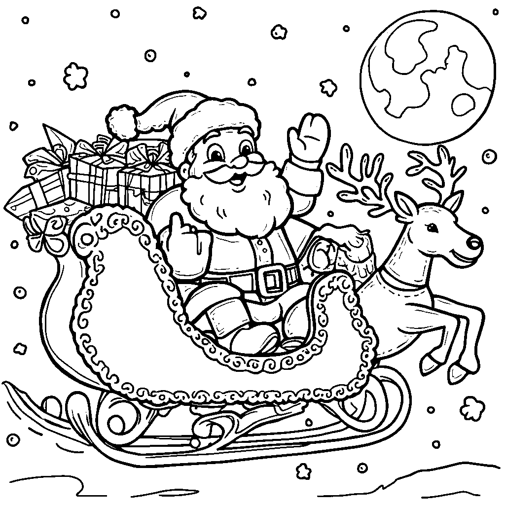 A Jolly Santa Claus Waving from His Sleigh