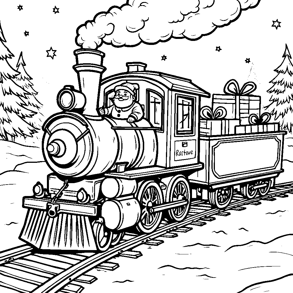 A North Pole Train Chugging Along with Presents On Board