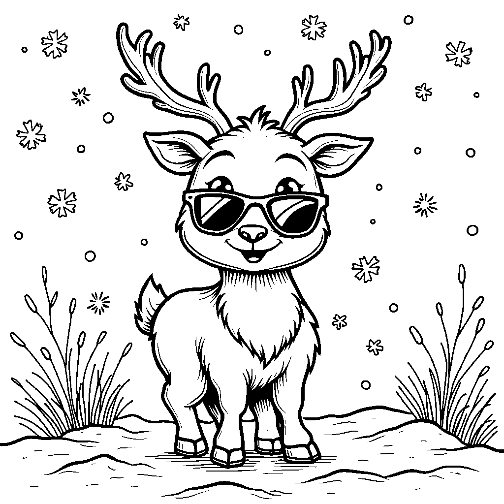 A Reindeer Wearing Sunglasses and Enjoying the Snow