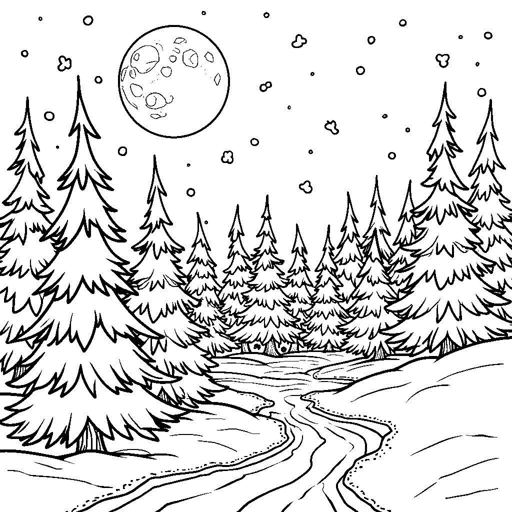 A Snowy North Pole Scene with a Full Moon Shining Bright