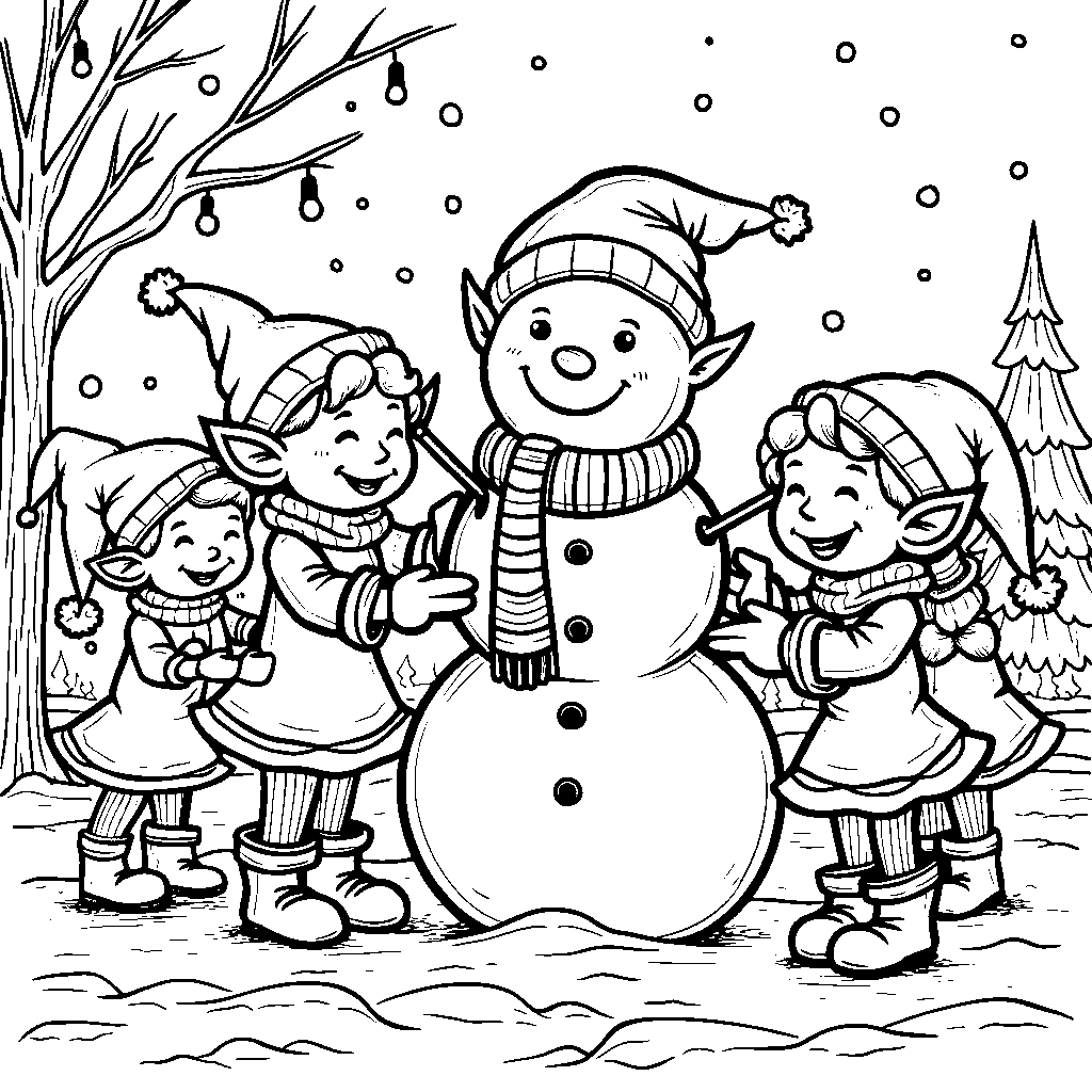 A Team of Elves Building a Giant Snowman