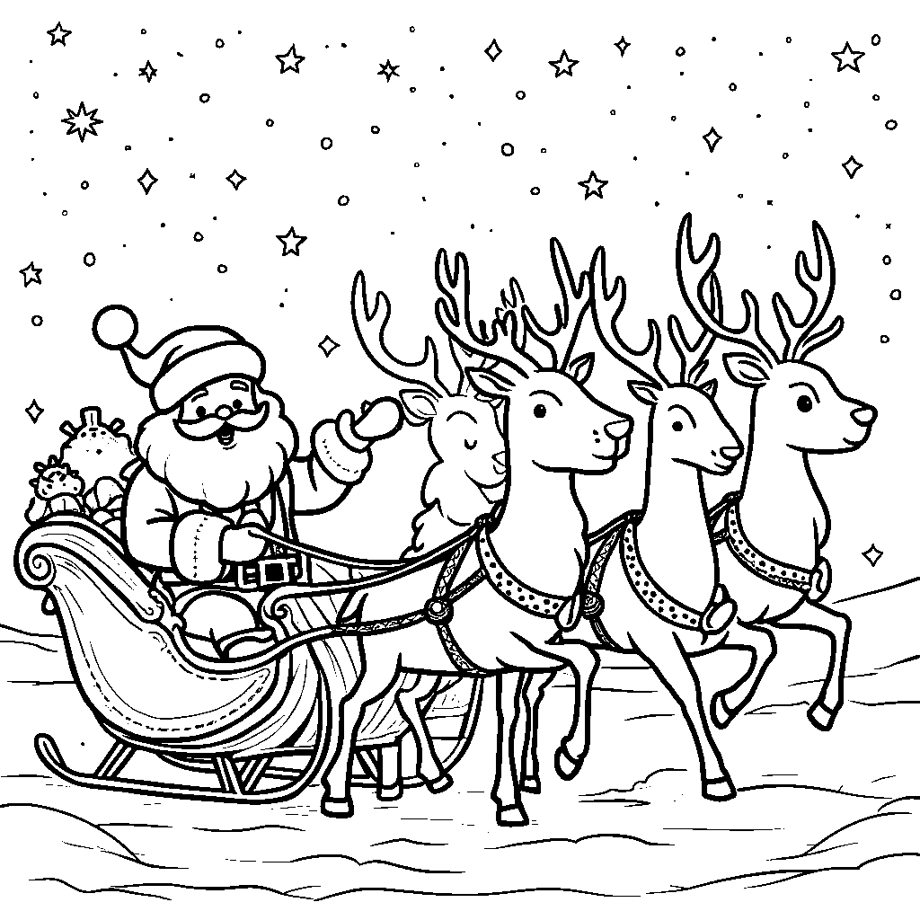 A Team of Reindeer Pulling Santa's Sleigh Through the Sky