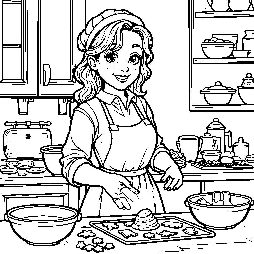 Mrs. Claus Baking Christmas Cookies in Her Cozy Kitchen