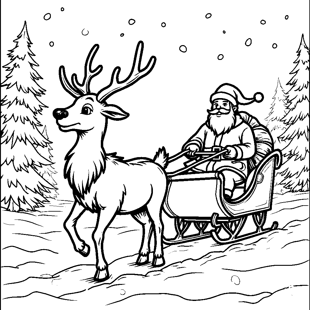 Rudolph the Red-Nosed Reindeer Leading Santa's Sleigh