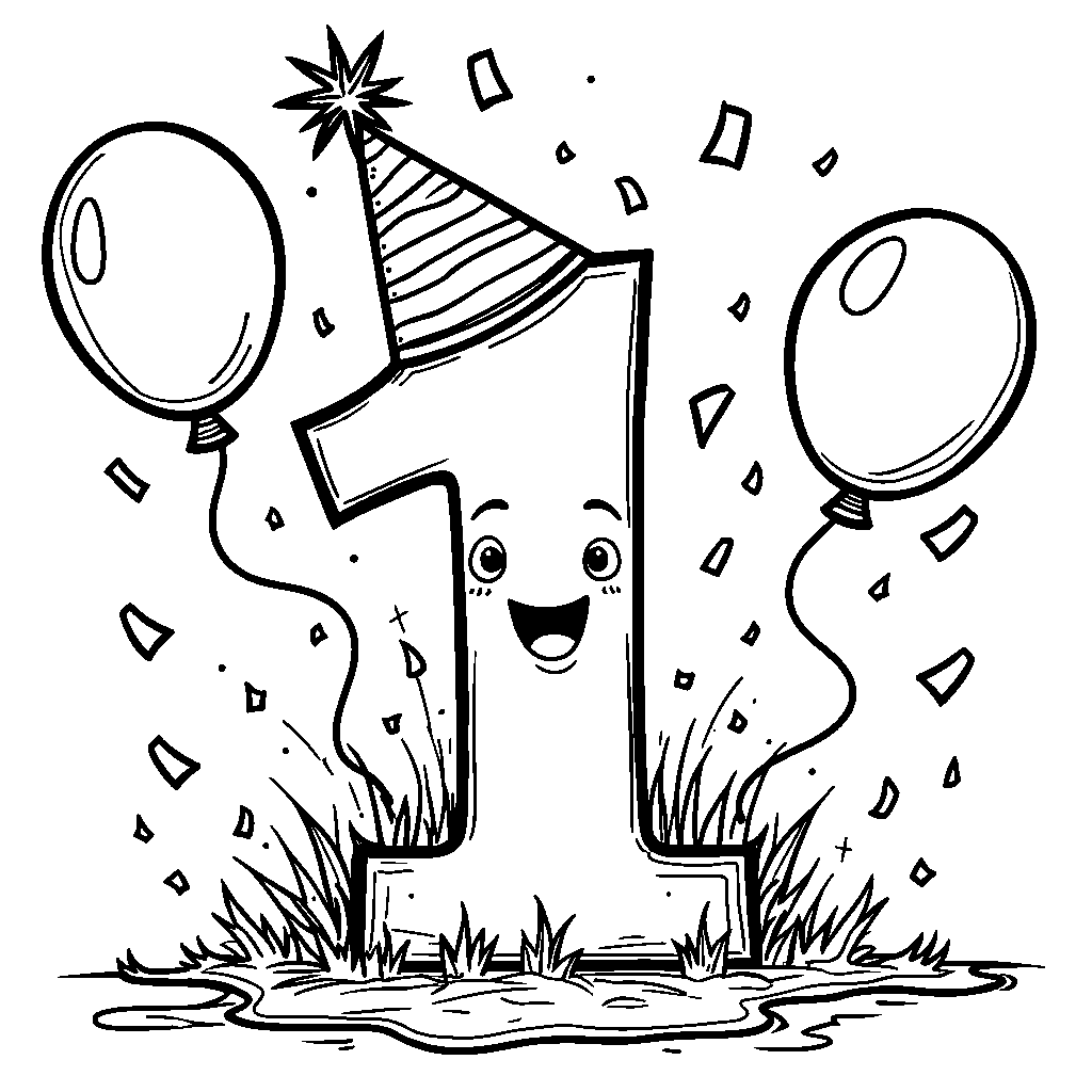 A smiling number 1 with a party hat