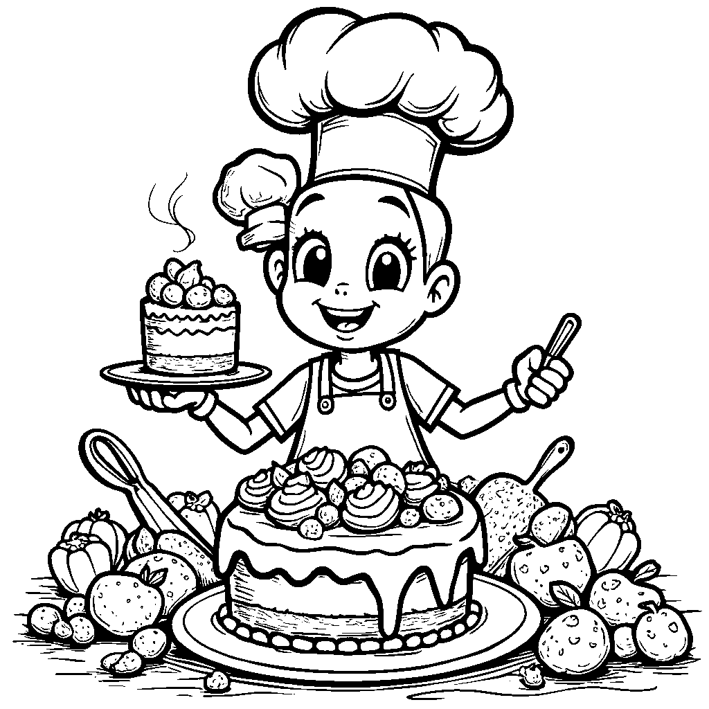 Number 1 as a chef holding a cake