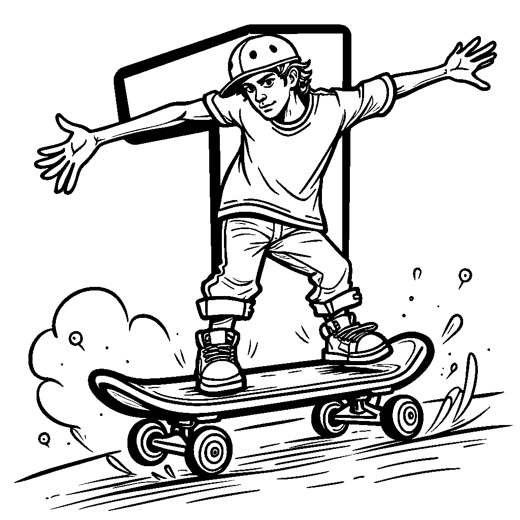 Number 1 riding a skateboard