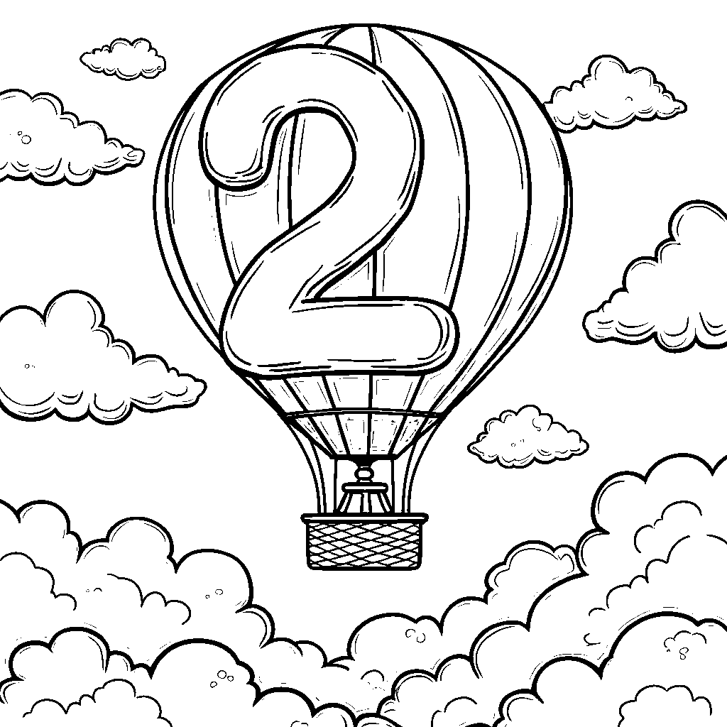 A number 2 shaped hot air balloon soaring high in the sky