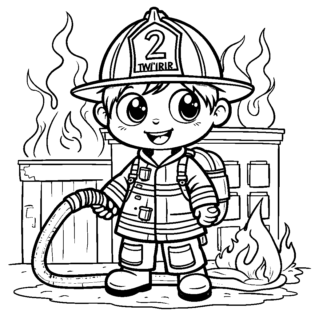 Number 2 as a brave firefighter saving the day