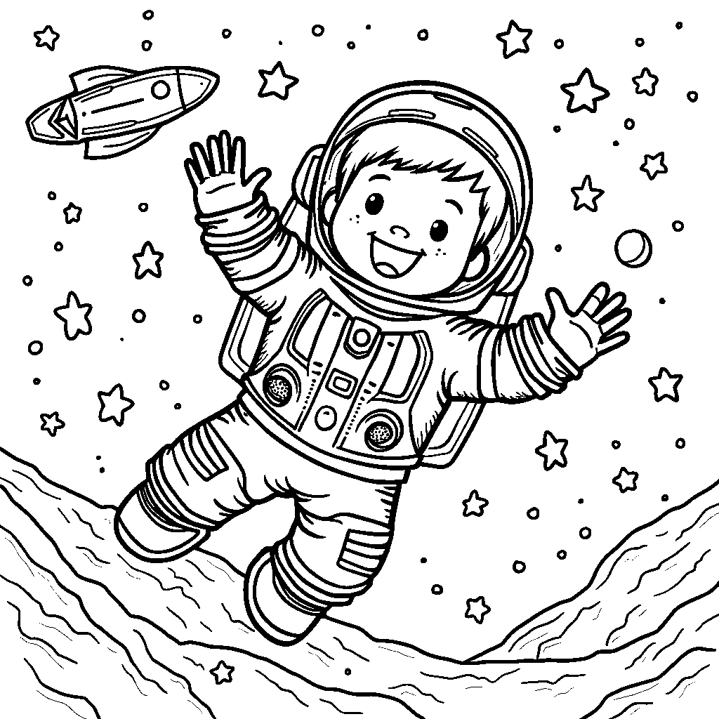 Number 2 as a busy astronaut exploring outer space