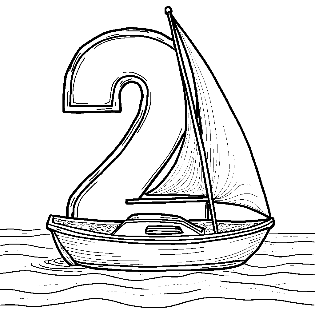 Number 2 as a sailboat gliding across a calm ocean