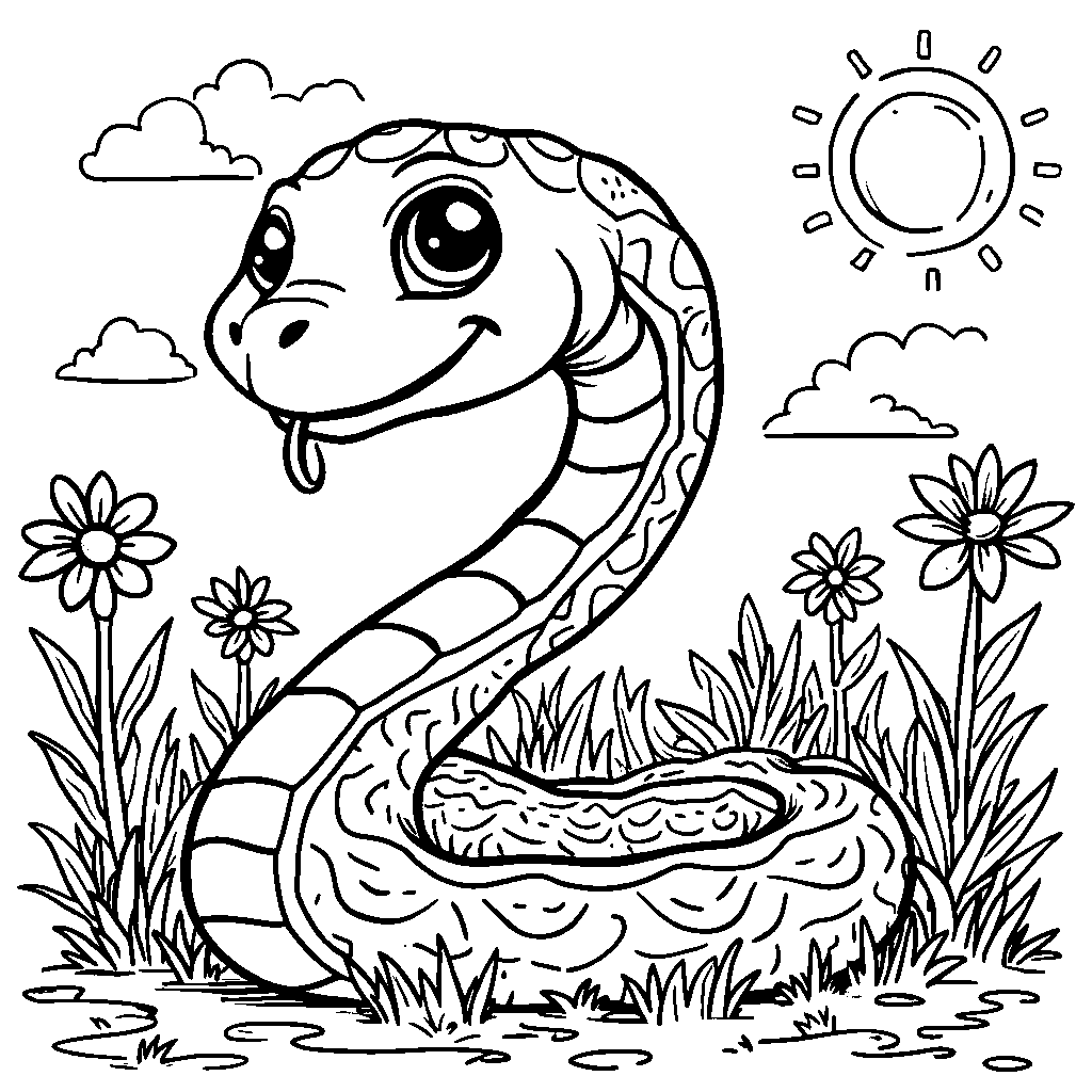 Number 2 as a smiling snake slithering through the grass