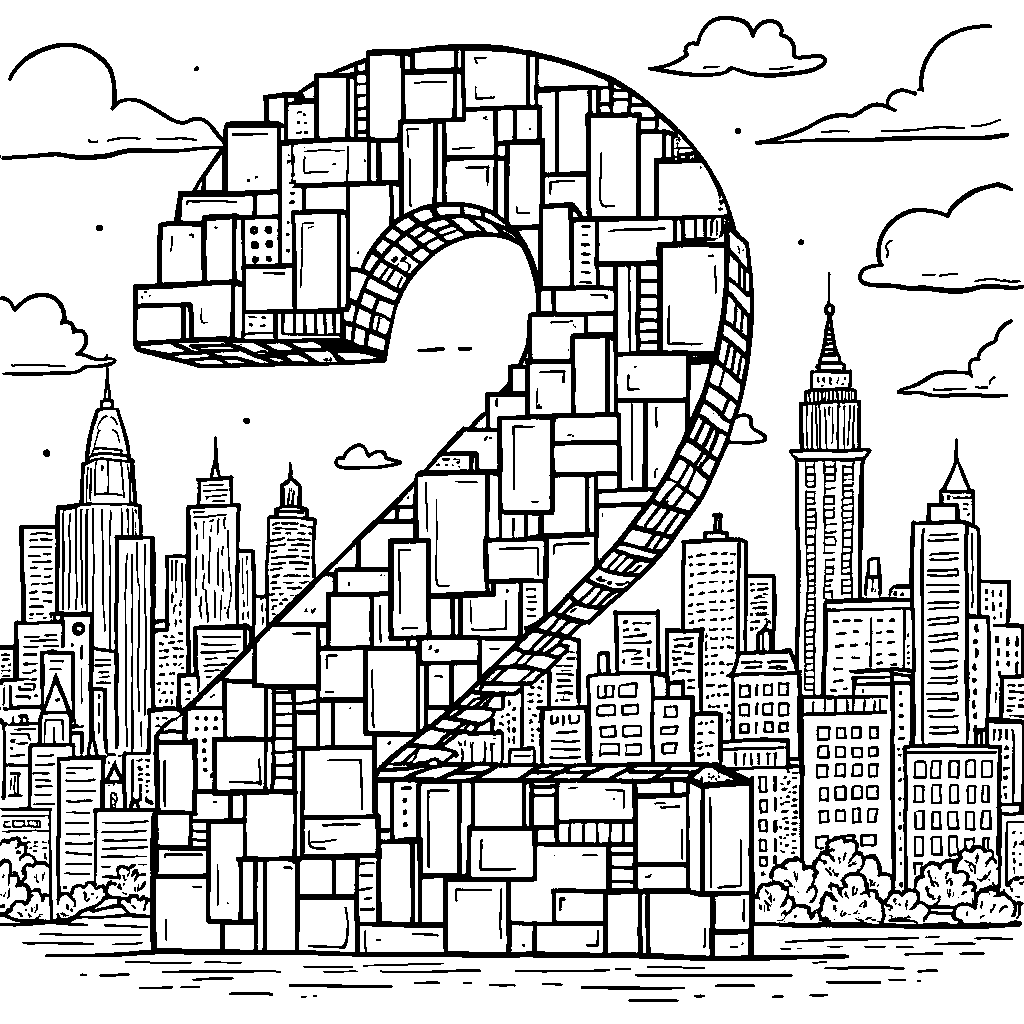 A number 2 made out of building blocks with a cityscape background