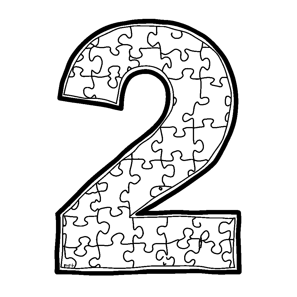 A number 2 made out of puzzle pieces with a fun pattern background