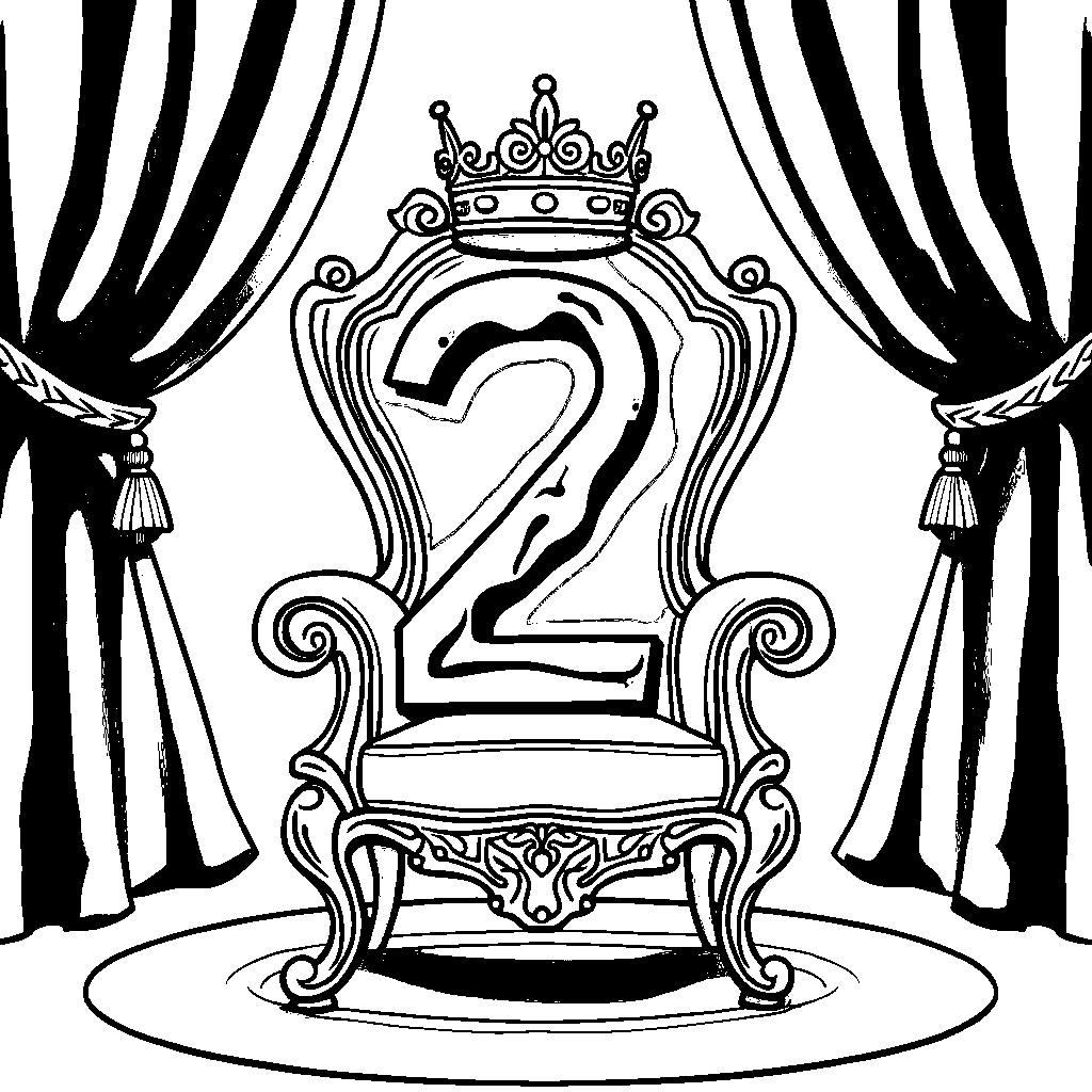 A number 2 wearing a crown and sitting on a throne