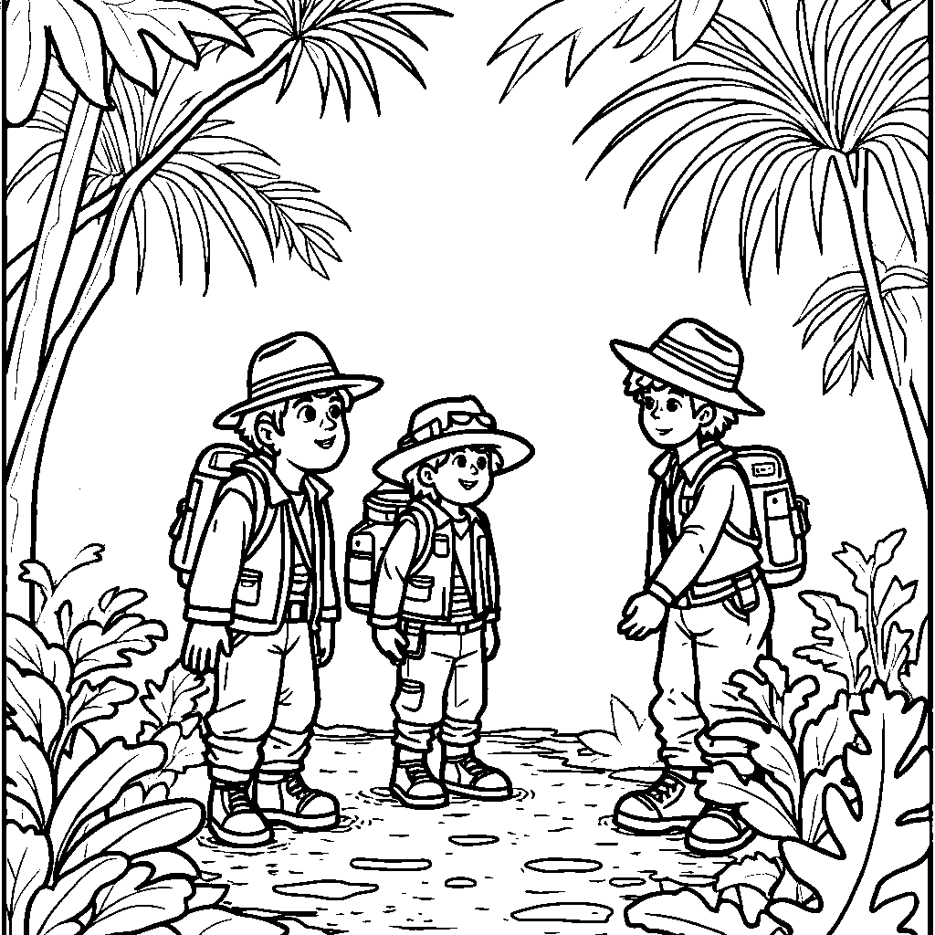 Three adventurous explorers in a jungle