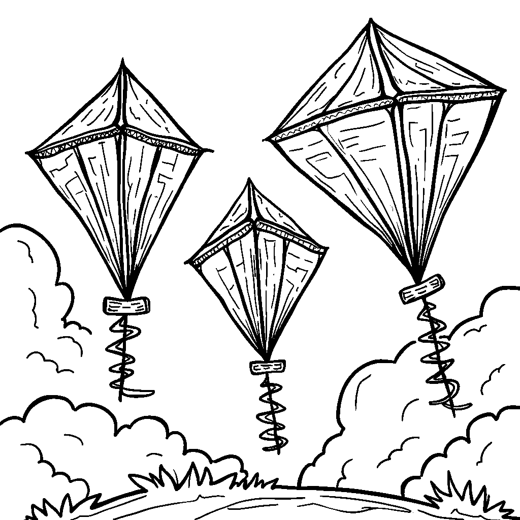 Three colorful kites soaring high in the sky