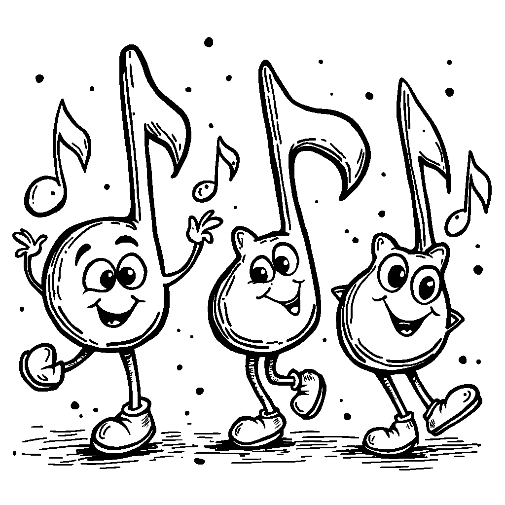 Three musical notes dancing together