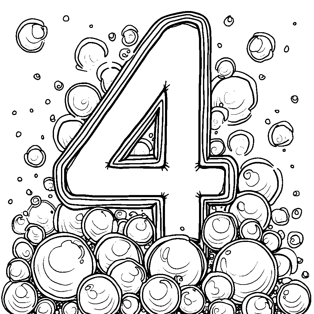 A big number 4 surrounded by bubbles