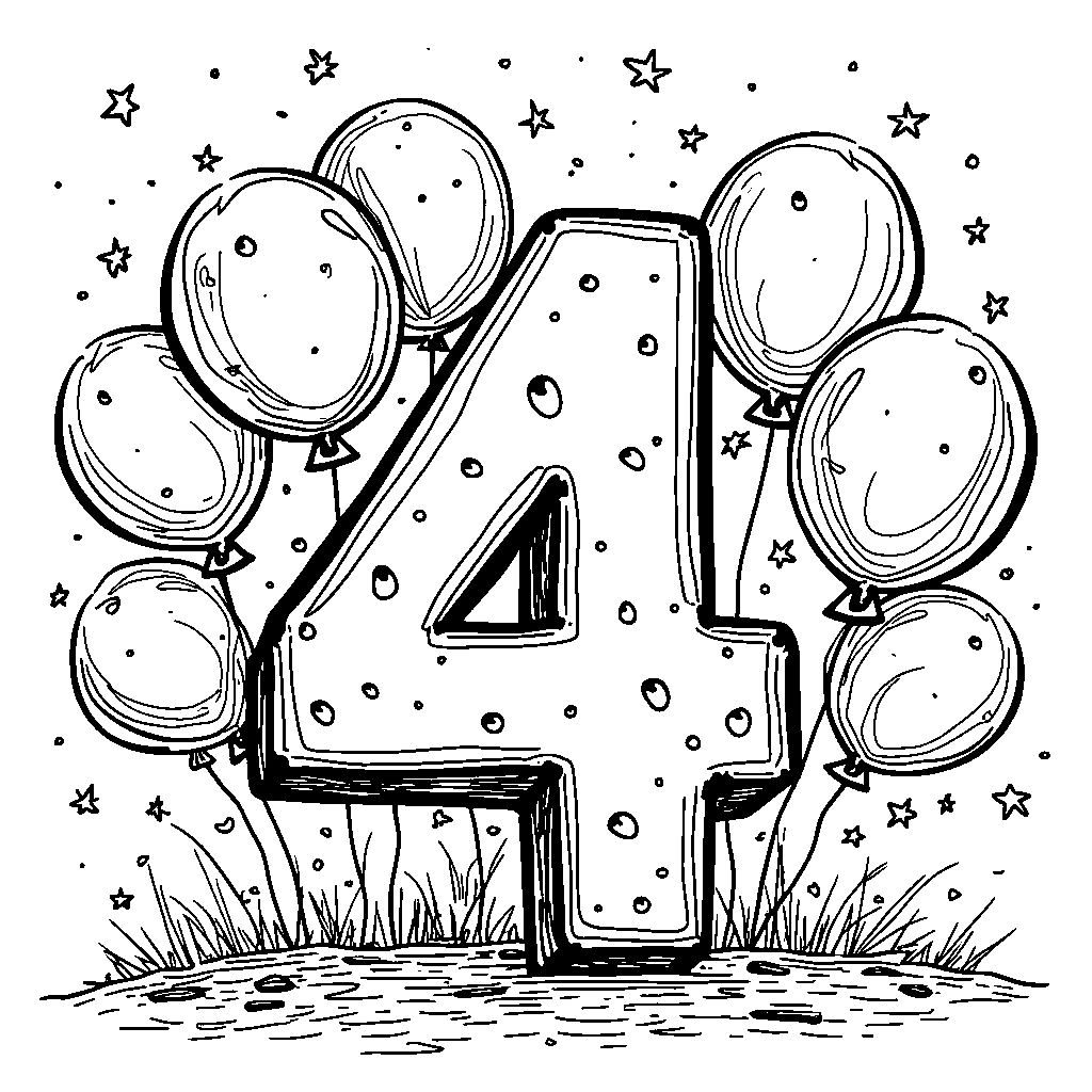 A big number 4 surrounded by confetti