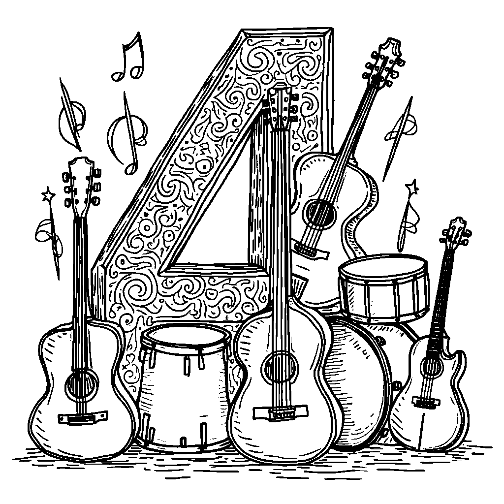 A number 4 made out of musical instruments