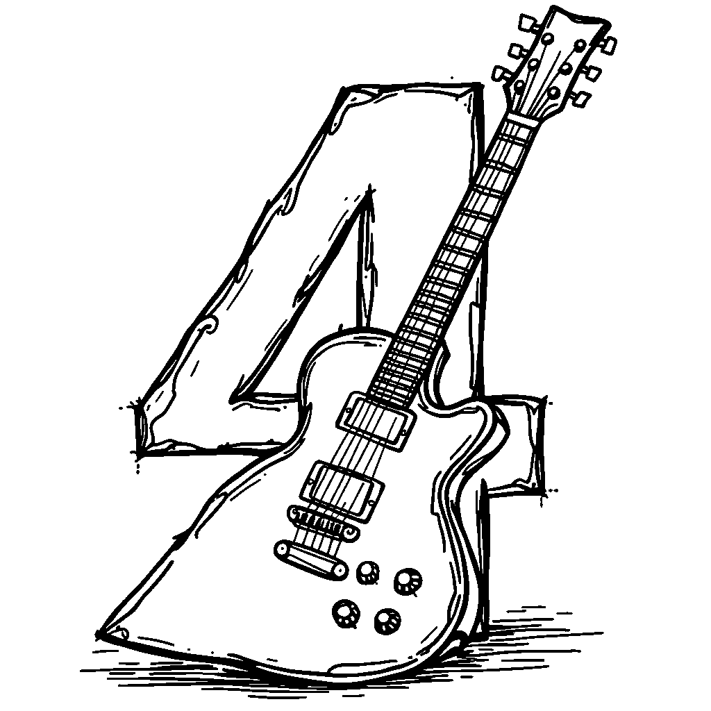 A number 4 shaped like a guitar